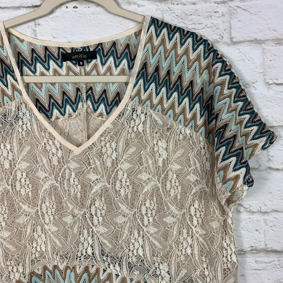 Amitie Chevron Crochet Boho Oversized Tunic Top S - Picture 3 of 7